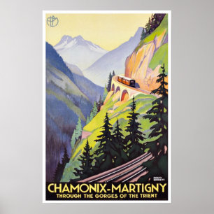 Chamonix-Martigny Gorges of Trient Vintage Travel Poster