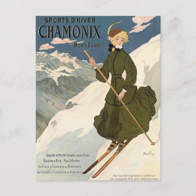 Chamonix Mont Blanc Vintage French Ski Travel Postcard (Front)