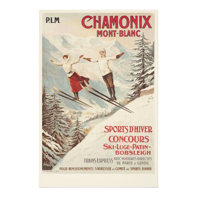 Chamonix Mont Blanc Vintage French Skiing Poster (Front)