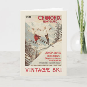 Chamonix Mont Blanc Vintage French Skiing Poster Card