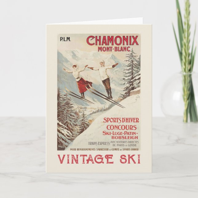 Chamonix Mont Blanc Vintage French Skiing Poster Card (Front)