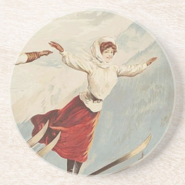 Chamonix Mont Blanc Vintage French Skiing Poster Coaster (Front)