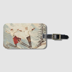 Chamonix Mont Blanc Vintage French Skiing Poster Luggage Tag