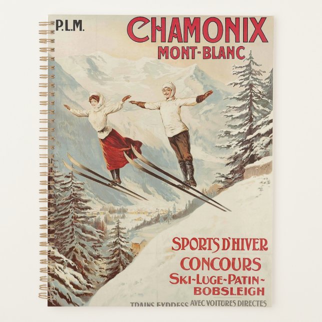 Chamonix Mont Blanc Vintage French Skiing Poster Planner (Front)