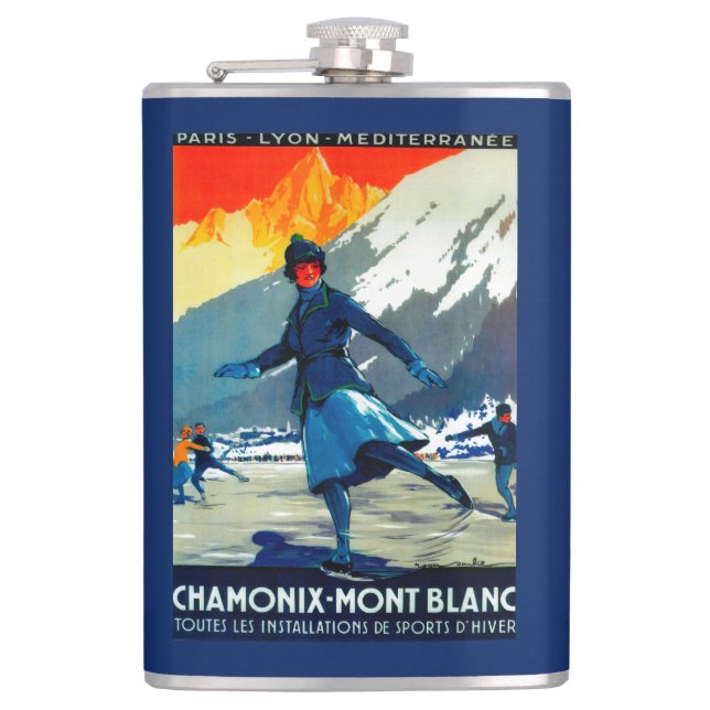 Chamonix-Mont Blanc Vintage PosterEurope Hip Flask (Front)