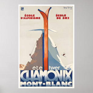 Chamonix Ski Poster France Travel Art French Mont