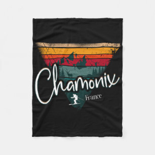 Chamonix Ski Resort France Alpine Skiing Vintage F Fleece Blanket
