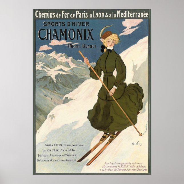 Chamonix Vintage French Skiing Poster (Front)