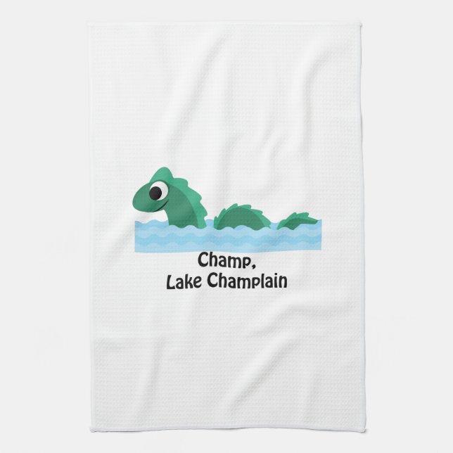 Champ, Lake Champlain Tea Towel (Vertical)