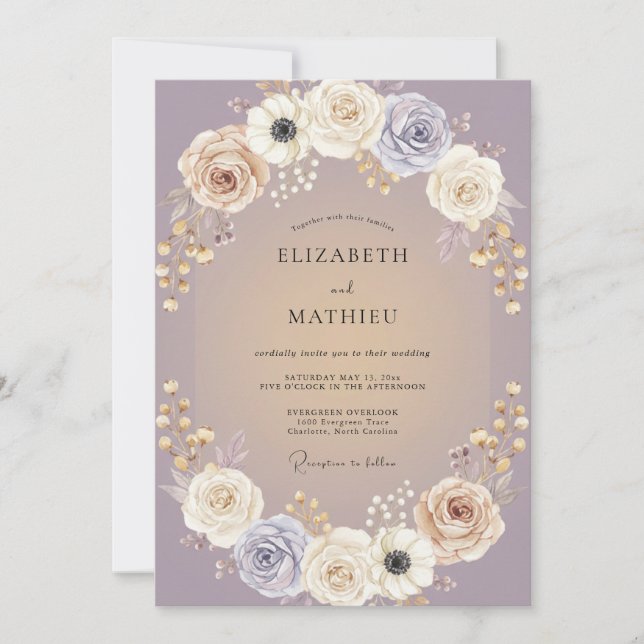 Champagne Amethyst Anemone Wedding Invitation (Front)