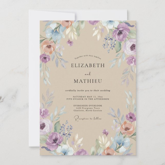 Champagne Amethyst Wildflower Wedding Invitation (Front)
