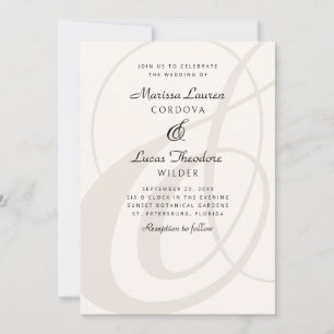 Champagne Ampersand Script Calligraphy Wedding Invitation