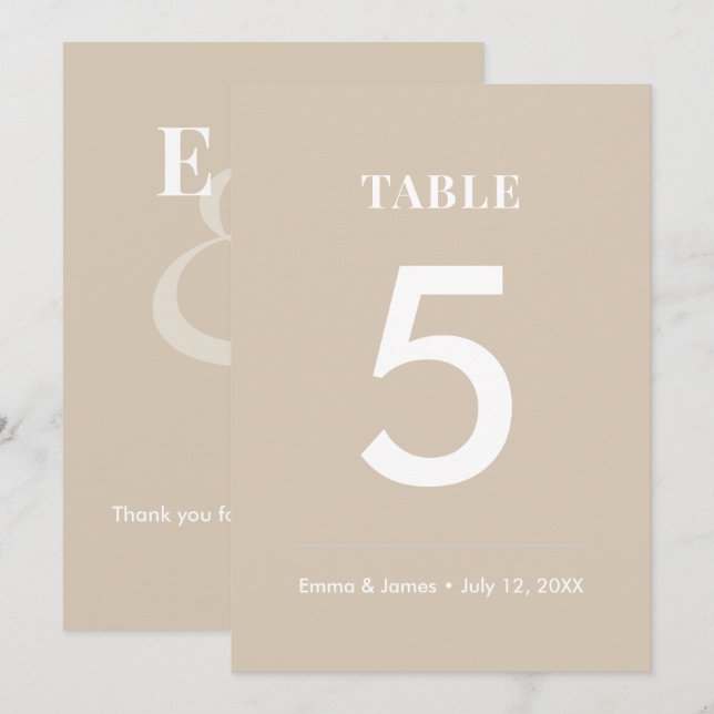 Champagne Ampersand Wedding | Modern Table Number (Front/Back)