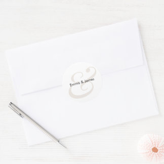 Champagne Ampersand Wedding | Monogram Envelope Classic Round Sticker