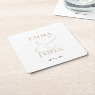 Champagne Ampersand Wedding    Square Paper Coaster