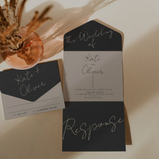 Champagne and Black Wedding Invitation 