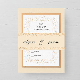 Champagne and Bronze Confetti Bursts Wedding Invitation Belly Band