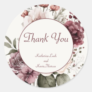 Champagne and Burgandy Floral Wedding Classic Round Sticker