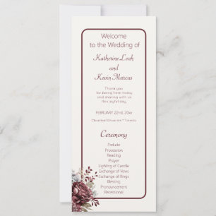 Champagne and Burgandy Floral Wedding Program
