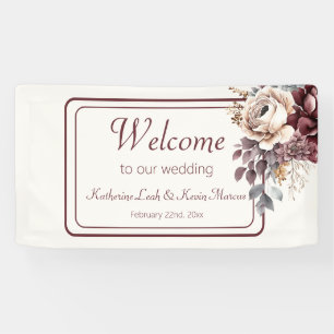 Champagne and Burgandy Floral Wedding Welcome Banner
