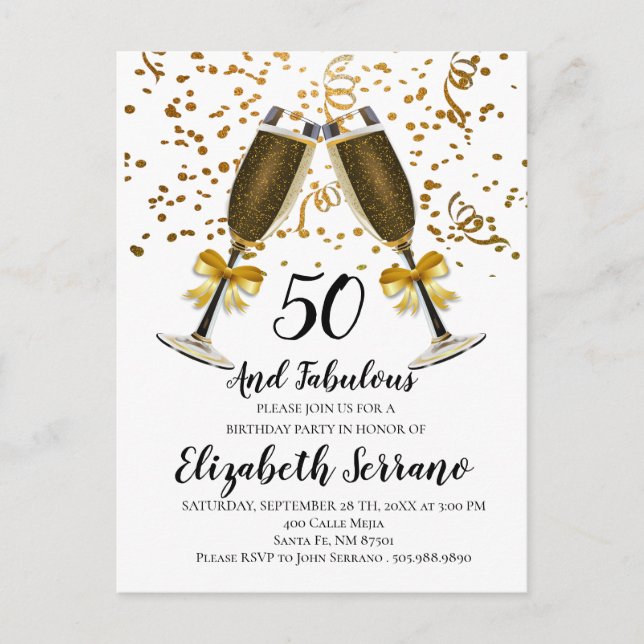 Champagne And Confetti Gold 50th Birthday  Postcard (Front)