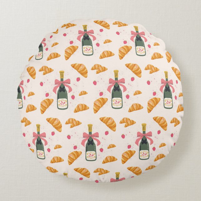 Champagne and Croissants Round Cushion (Front)