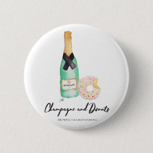 Champagne and Doughnuts Watercolor Button