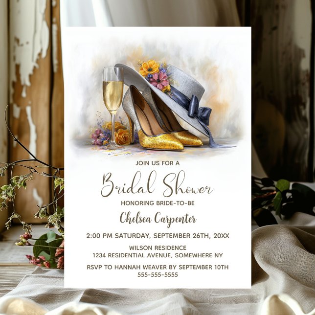 Champagne and Elegant Gold High Heel Shoes Invitation (Creator Uploaded)