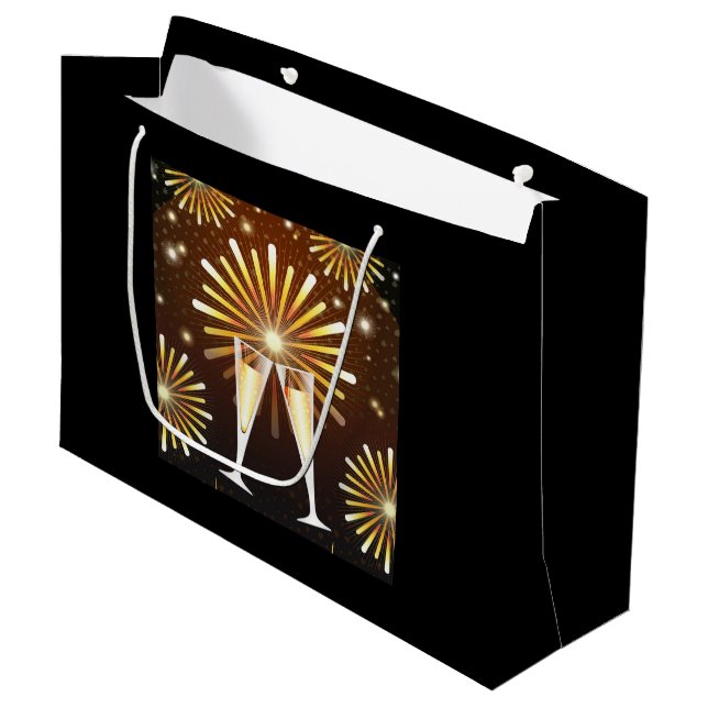 Champagne and Fireworks Celebration Large Gift Bag (Front Angled)
