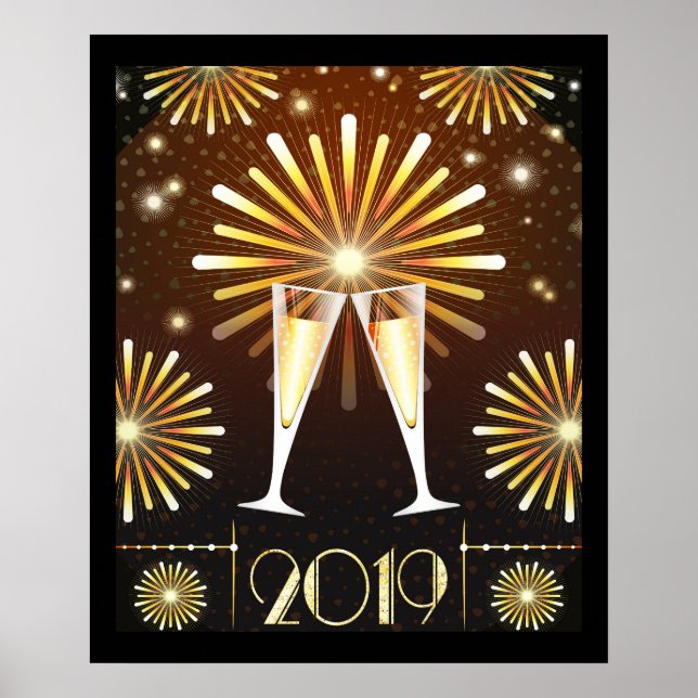 Champagne and Fireworks New Years Eve 2019 Poster (Front)