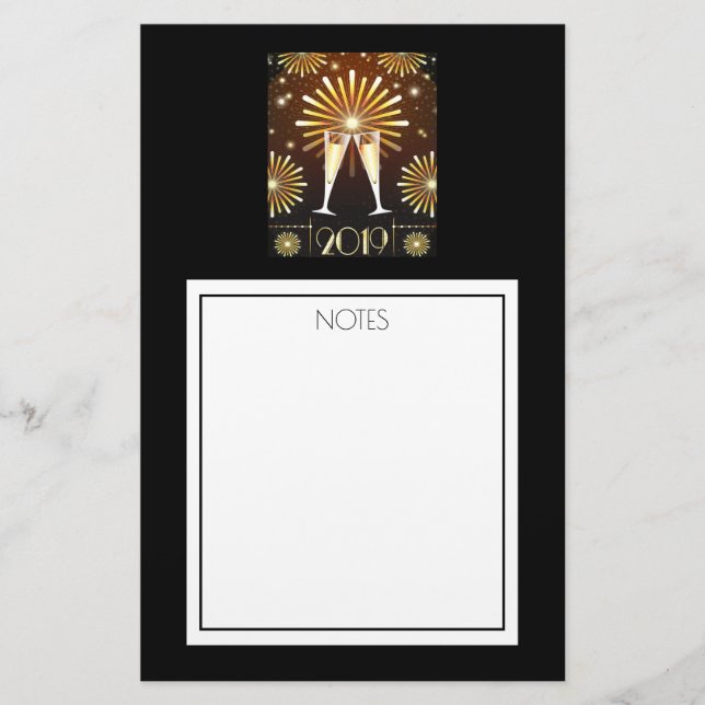 Champagne and Fireworks New Years Eve 2019 Stationery (Front)