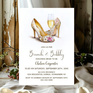 Champagne and Floral Shoes Brunch and Bubbly Invitation