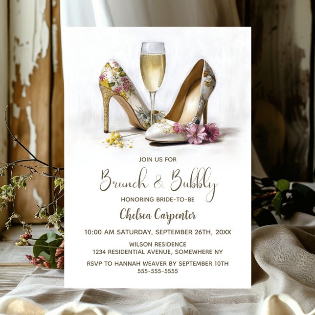 Champagne and Floral Shoes Brunch and Bubbly Invitation (Creator Uploaded)