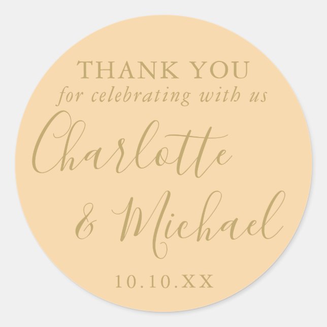 Champagne And Gold Script Wedding Favour Thank You Classic Round Sticker (Front)