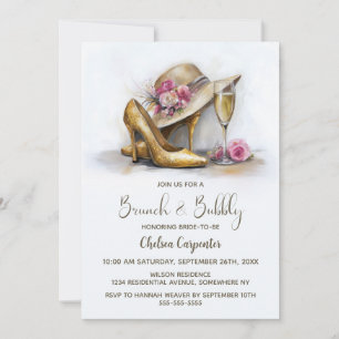 Champagne and Gold Shoes Brunch and Bubbly Invitation