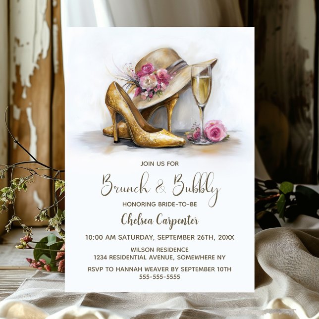 Champagne and Gold Shoes Brunch and Bubbly Invitation (Creator Uploaded)