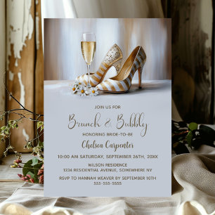 Champagne and Gold Striped Shoes Brunch and Bubbly Invitation
