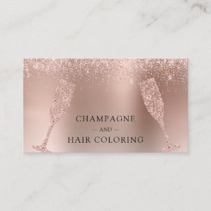 Champagne and Hair Colouring Rose Gold Foil Glitte Business Card