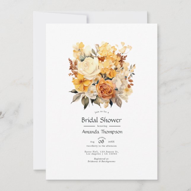 Champagne and Ivory Floral Bridal Shower Invitation (Front)