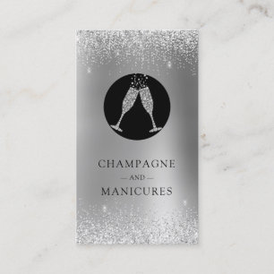 Champagne and Manicures Silver Foil Glitter Business Card