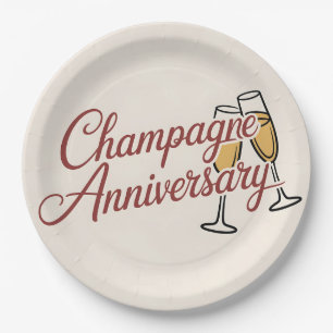 Champagne Anniversary Celebration Script Graphic Paper Plate