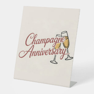 Champagne Anniversary Celebration Script Graphic Pedestal Sign