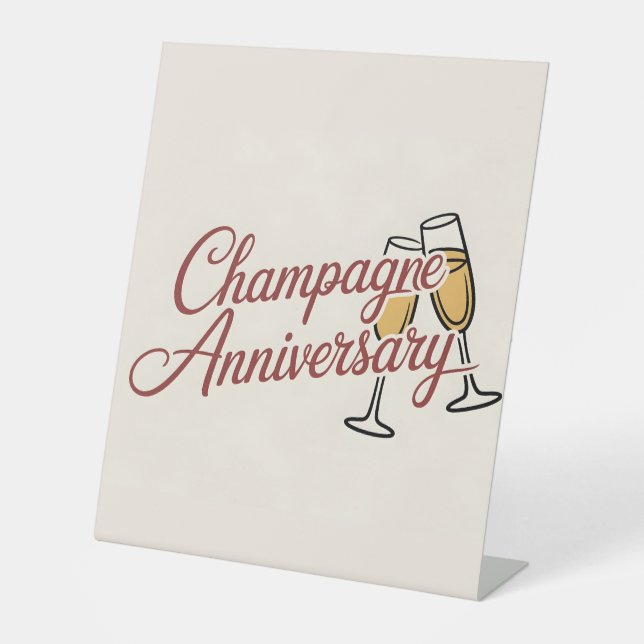 Champagne Anniversary Celebration Script Graphic Pedestal Sign (Front)