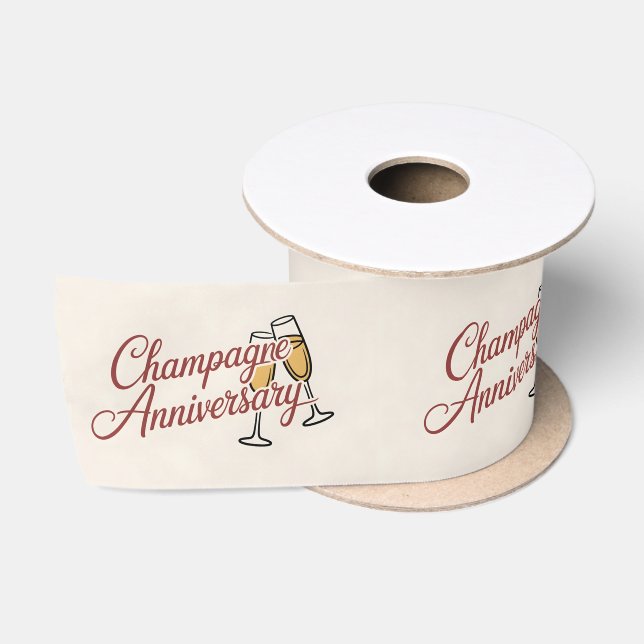 Champagne Anniversary Celebration Script Graphic Satin Ribbon (Spool)
