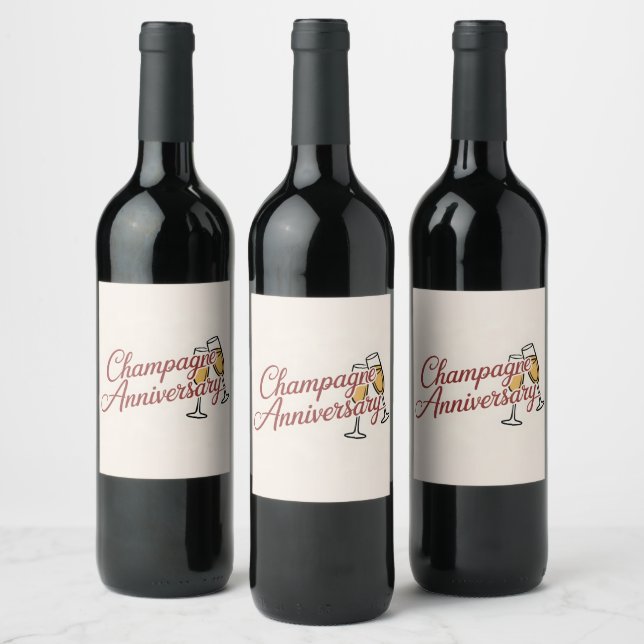 Champagne Anniversary Celebration Script Graphic Wine Label (Bottles)
