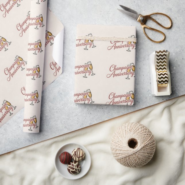 Champagne Anniversary Celebration Script Graphic Wrapping Paper (Crafts)