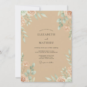 Champagne Apricot Foliage Eucalyptus Wedding Invitation