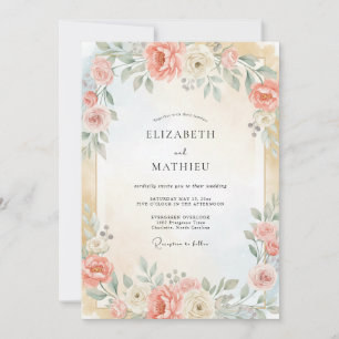 Champagne Apricot Leaf Wedding Invitation