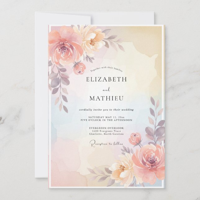 Champagne Apricot Ranunculus Eucalyptus Wedding Invitation (Front)