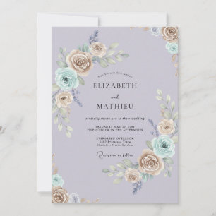 Champagne Aqua Ranunculus Eucalyptus Wedding Invitation
